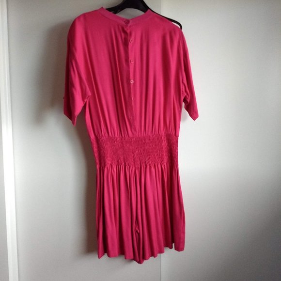 vintage 80s pink fuschia playsuit romper shortall jumpsuit - Picture 2 of 12